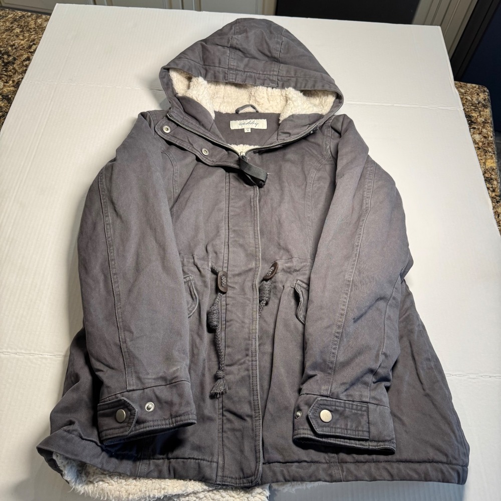 Sebby Womens Grey Soft‎ Sherpa Lined Hooded Anorak Jacket XS Winter Coat EUC